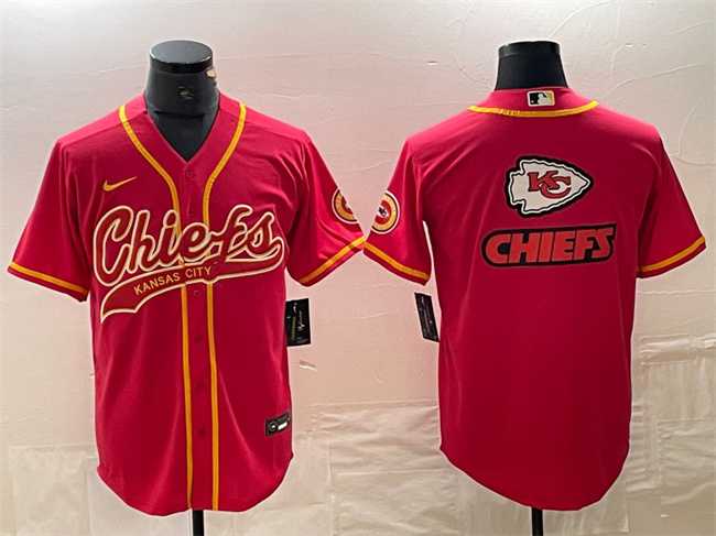 Men%27s Kansas City Chiefs Red Team Big Logo With Patch Cool Base Stitched Baseball Jersey->kansas city chiefs->NFL Jersey